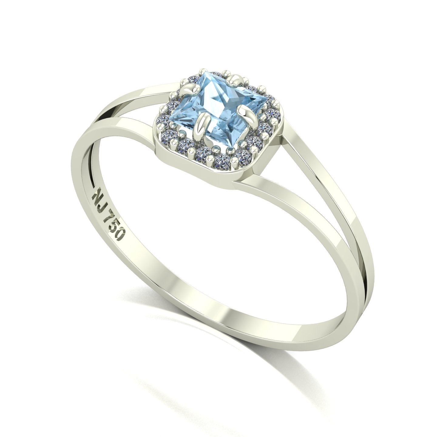 Anel Small Square Água Marinha e Diamantes Naturais Ouro 18k