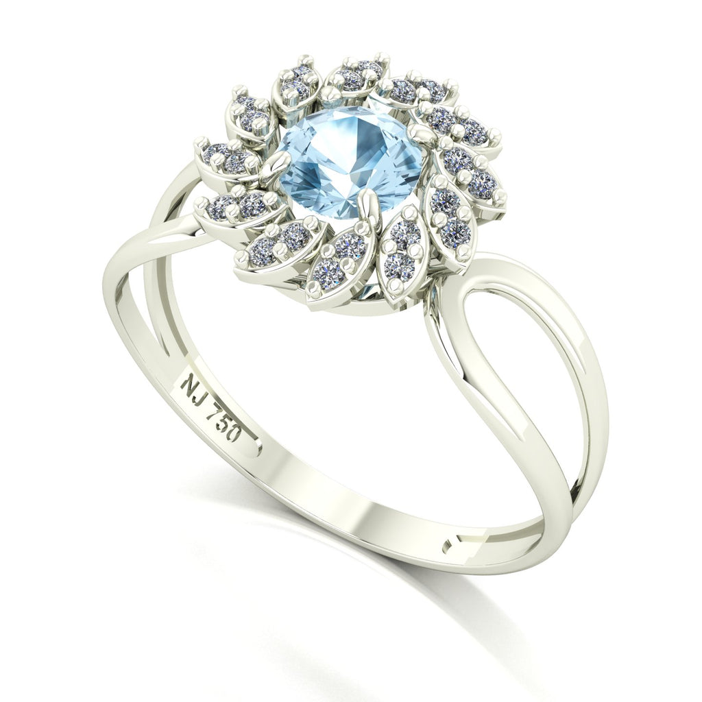 Anel Magnus Flos II Água Marinha e Diamantes Naturais Ouro 18k