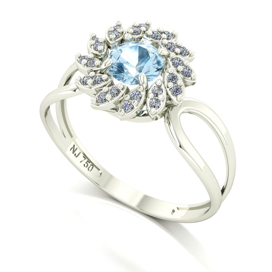 Anel Magnus Flos II Água Marinha e Diamantes Naturais Ouro 18k