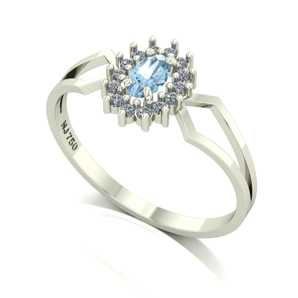 Anel Lovely IV Água Marinha e Diamantes Ouro 18k