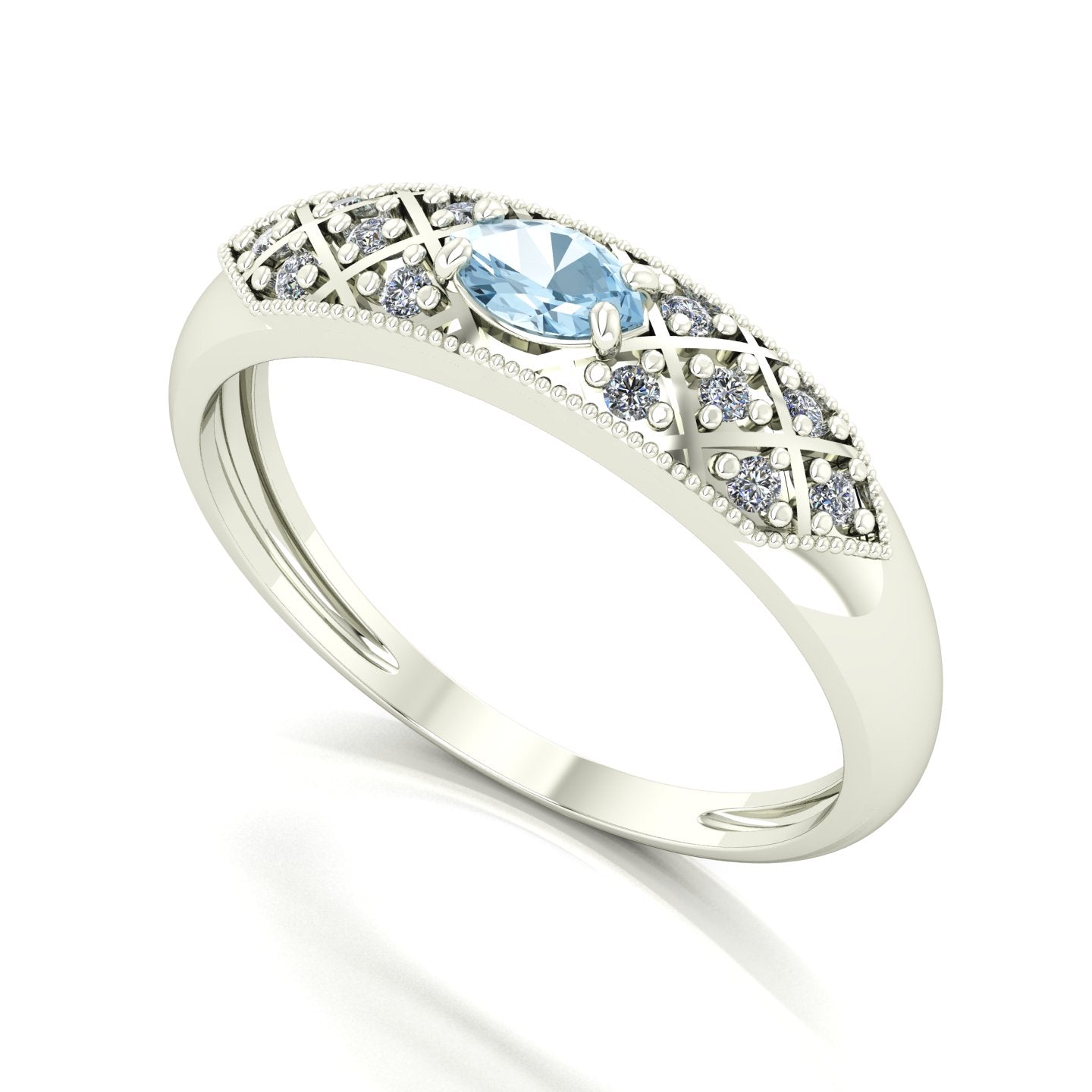 Anel Classic Água Marinha e Diamantes Naturais Ouro 18k