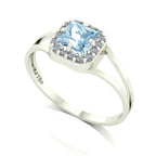 Anel Big Square Água Marinha e Diamantes Naturais Ouro 18k