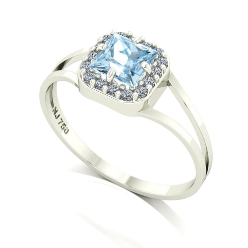 Anel Big Square Água Marinha e Diamantes Naturais Ouro 18k