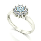 Anel Flower Água Marinha e Diamantes Ouro 18k