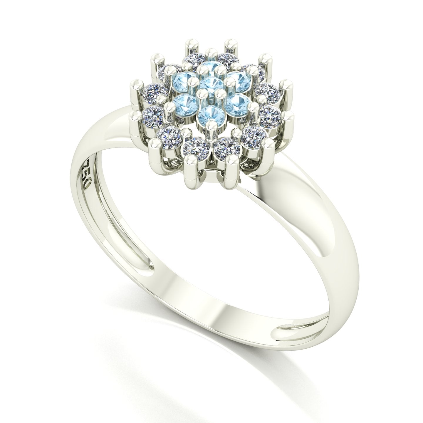 Anel Flower Água Marinha e Diamantes Ouro 18k