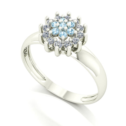 Anel Flower Água Marinha e Diamantes Ouro 18k