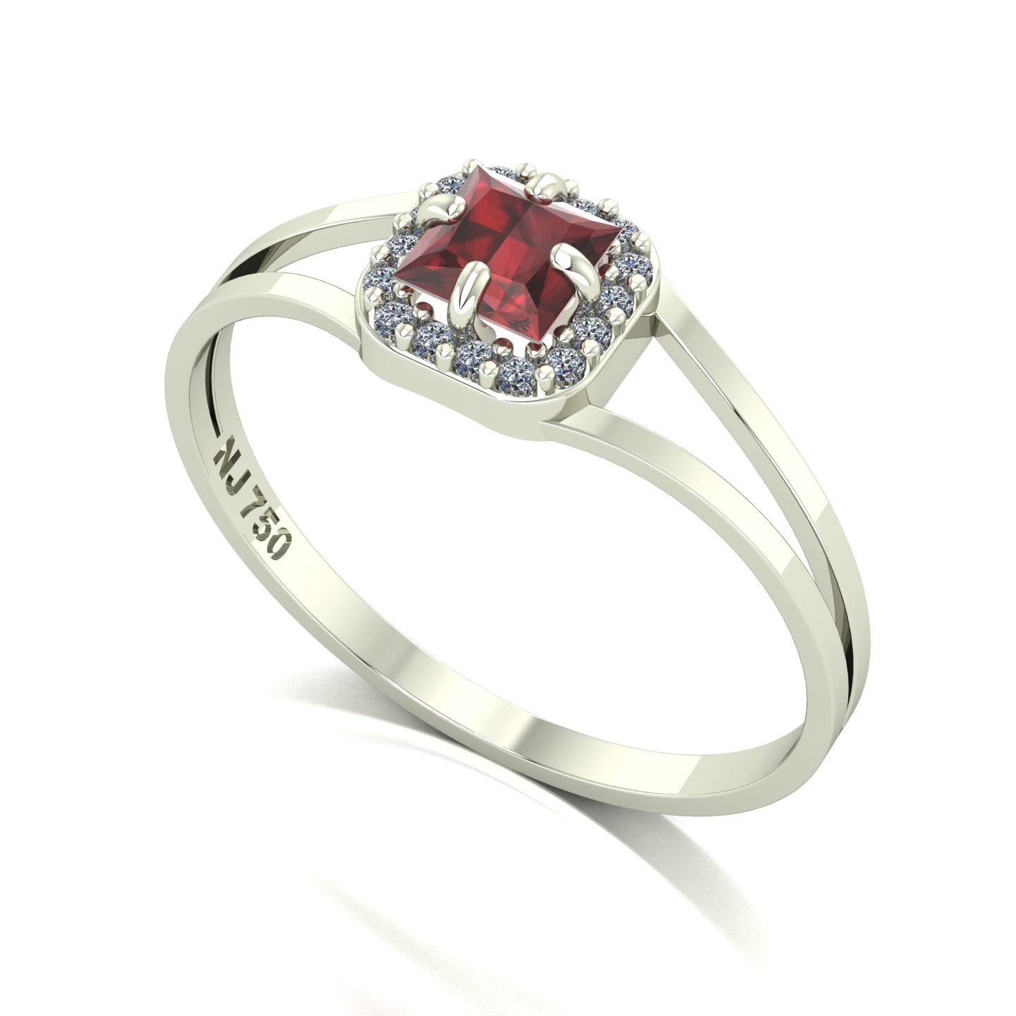 Anel Small Square Granada e Diamantes Naturais Ouro 18k