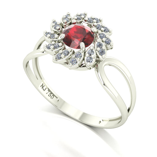 Anel Magnus Flos II Granada e Diamantes Naturais Ouro 18k