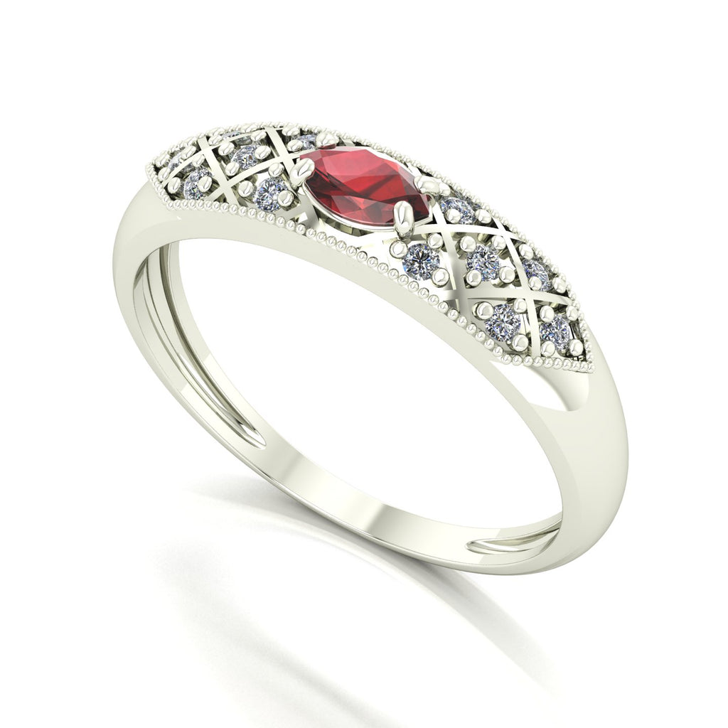 Anel Classic Granada e Diamantes Naturais Ouro 18k
