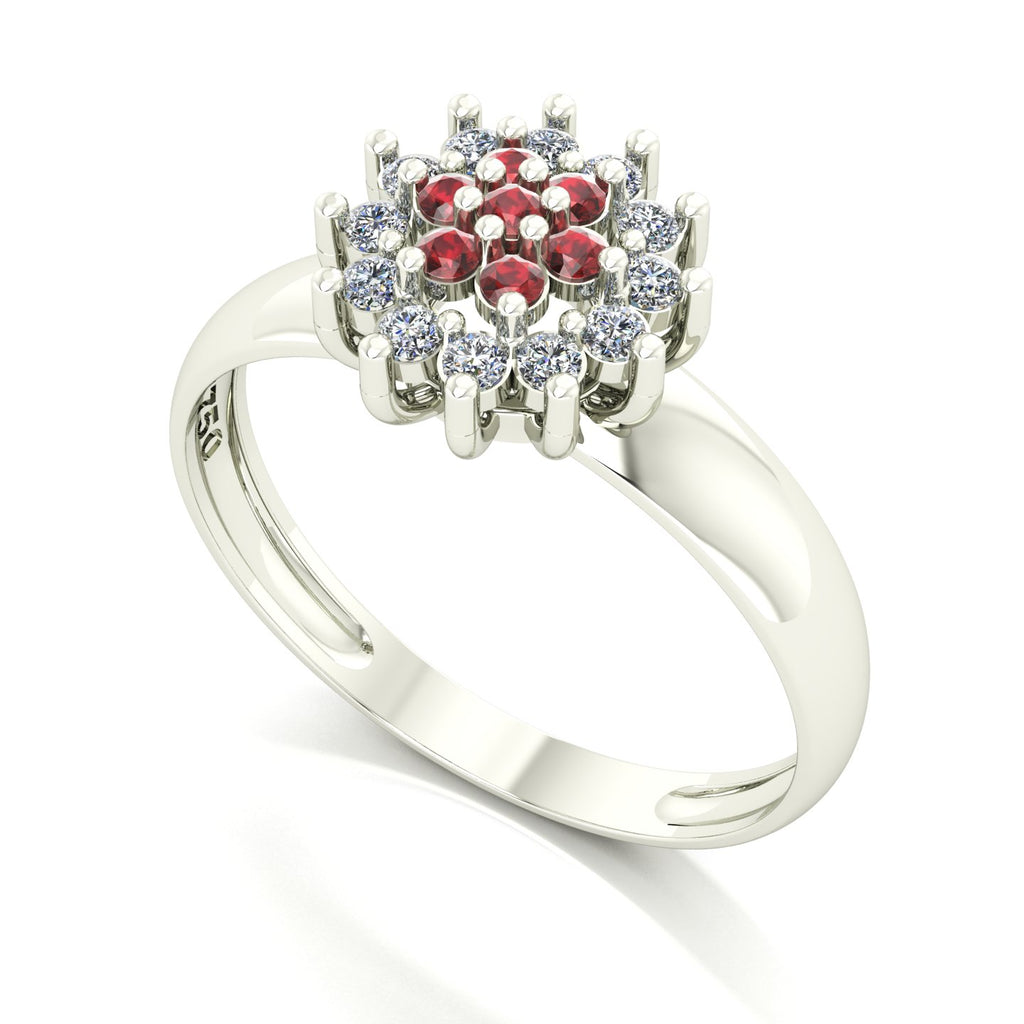 Anel Flower Granada e Diamantes Ouro 18k