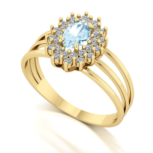 Anel Bright Água Marinha e Diamantes Ouro 18k