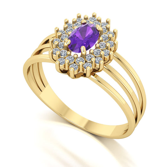 Anel Bright Ametista e Diamantes Ouro 18k