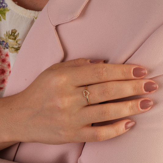 Anel Coração Cravejado Ouro 18k