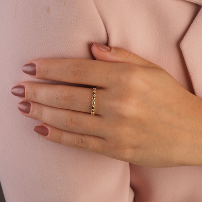 Anel Mini Corações e Zircônias Ouro 18k