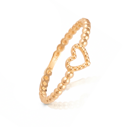 Anel Coração Bolinhas Ouro 18k