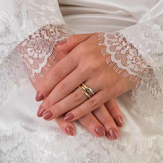 Par de Aparadores de Ouro 18k Diamantado Tricolor