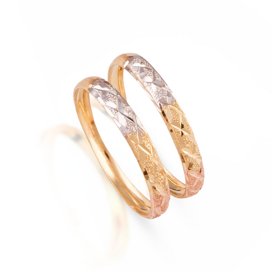 Par de Aparadores de Ouro 18k Diamantado Tricolor