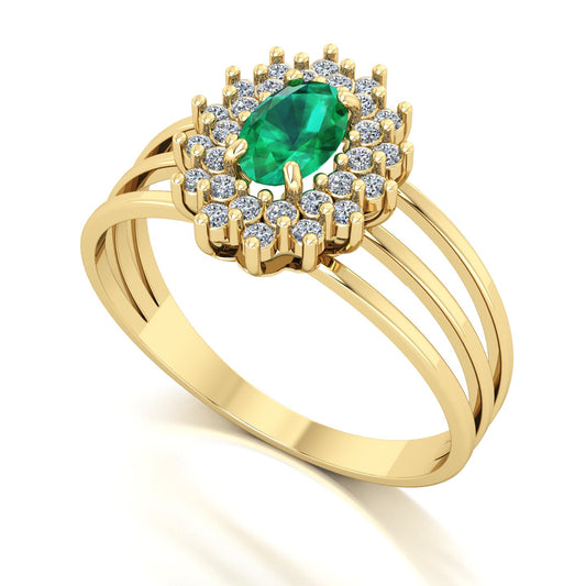 Anel Bright Esmeralda e Diamantes Ouro 18k