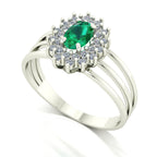 Anel Bright Esmeralda e Diamantes Ouro 18k