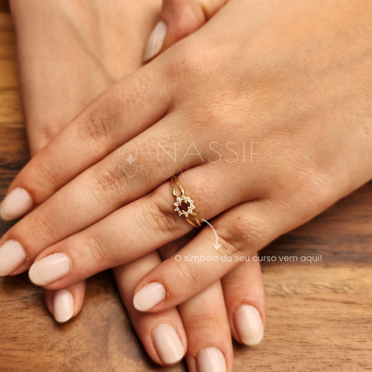 Anel de Formatura de Odontologia Lovely II Ouro 18k