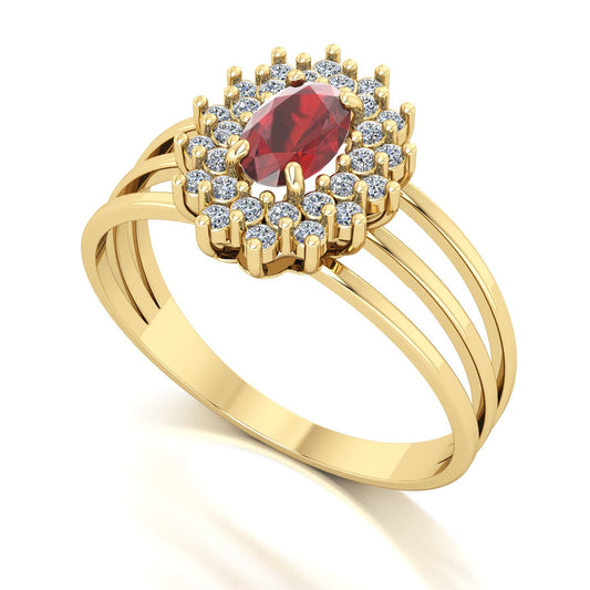 Anel Bright Granada e Diamantes Ouro 18k