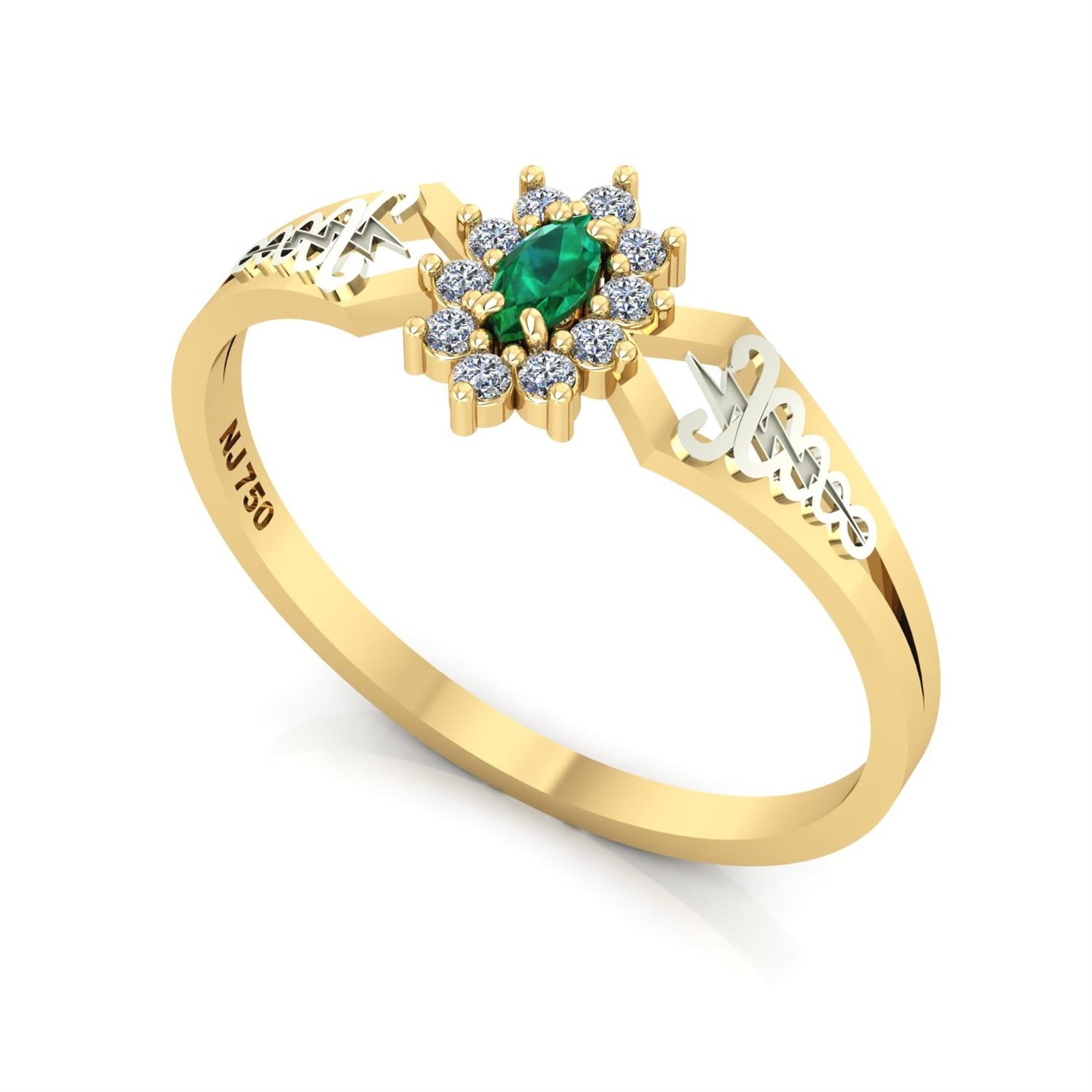 Anel de Formatura de Fisioterapia Lovely Ouro 18k