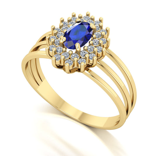 Anel Bright Safira e Diamantes Naturais Ouro 18