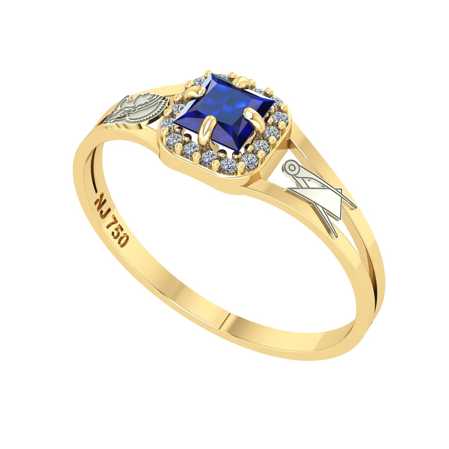 Anel de Formatura de Engenharia de Produção Small Square Ouro 18k