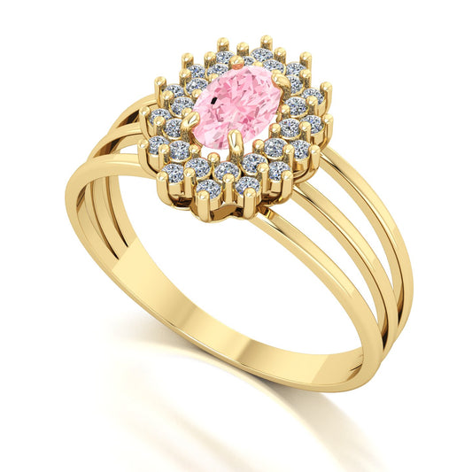 Anel Bright Turmalina Rosa e Diamantes Ouro 18k