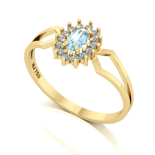 Anel Lovely IV Água Marinha e Diamantes Ouro 18k