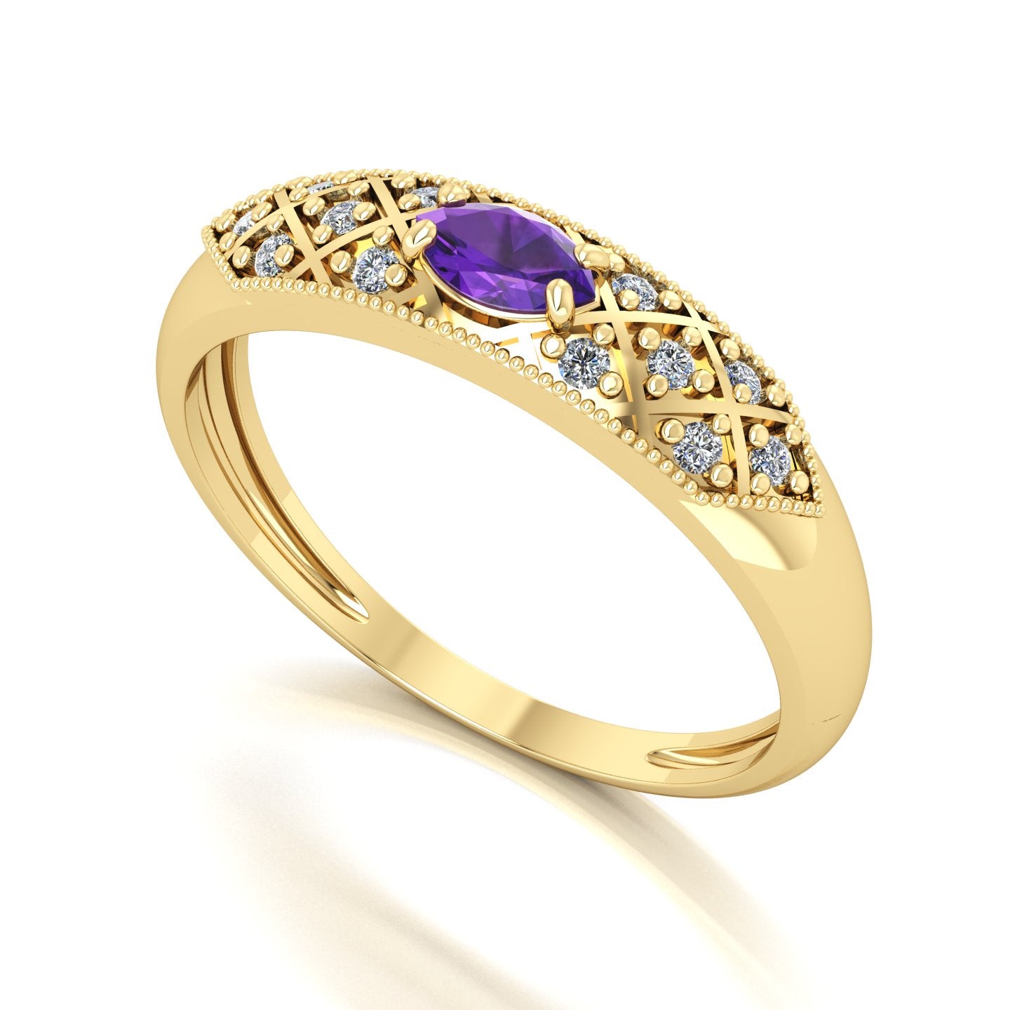 Anel Classic Ametista e Diamantes Naturais Ouro 18k