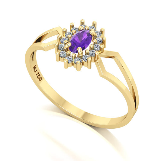 Anel Lovely IV Ametista e Diamantes Ouro 18k
