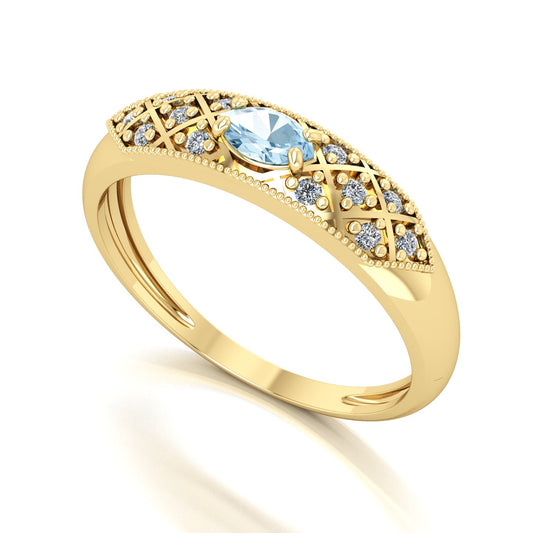 Anel Classic Água Marinha e Diamantes Naturais Ouro 18k