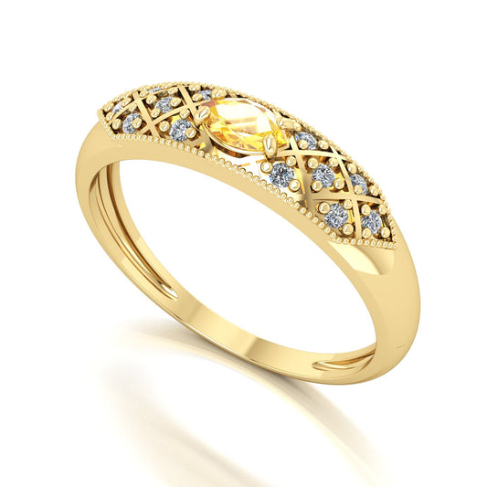 Anel Classic Citrino e Diamantes Naturais Ouro 18k
