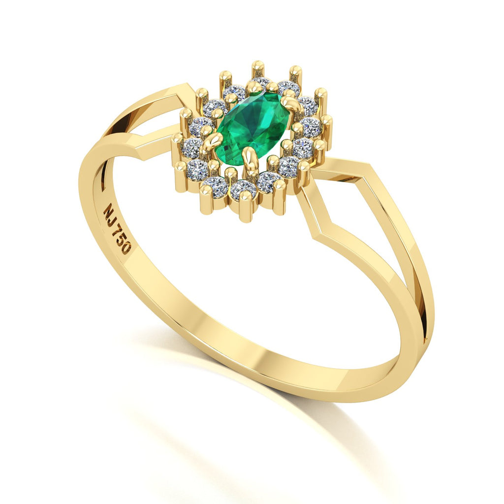 Anel Lovely IV Esmeralda e Diamantes Ouro 18k