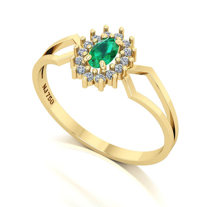 Anel Lovely IV Esmeralda e Diamantes Ouro 18k