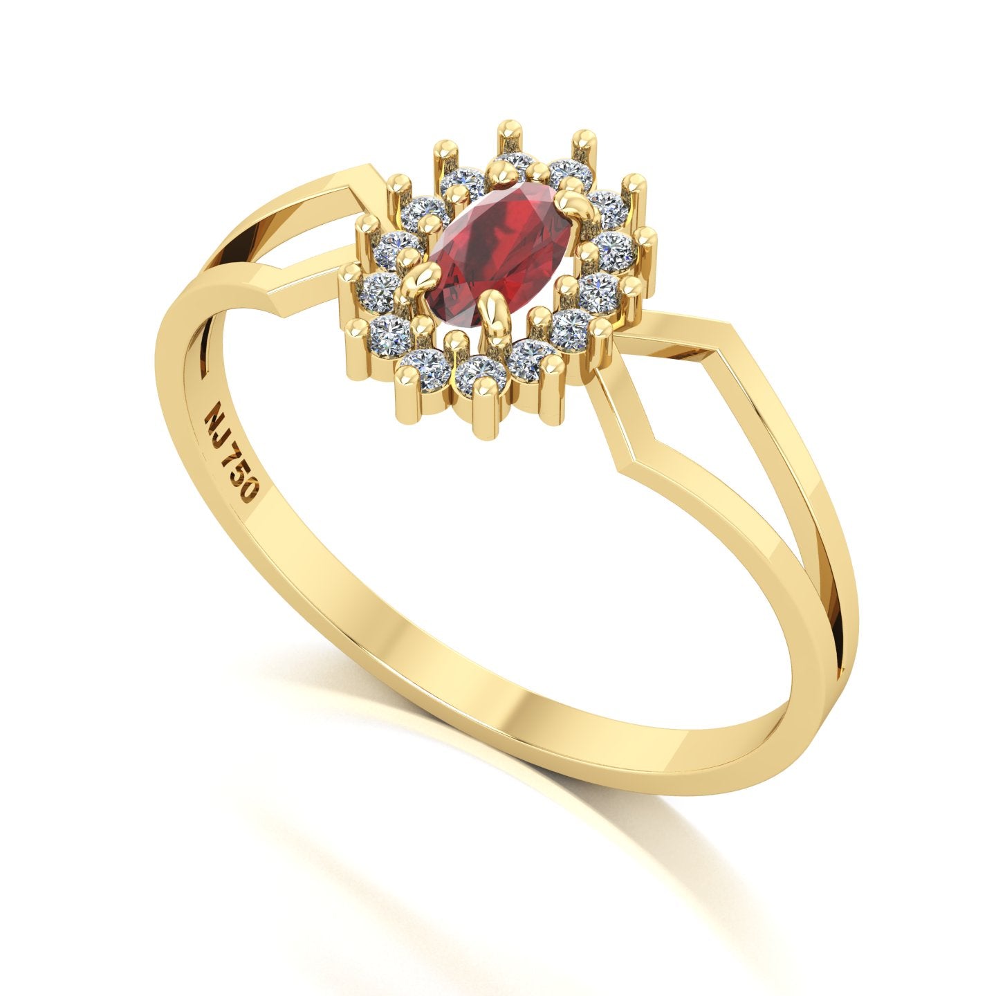 Anel Lovely IV Granada e Diamantes Ouro 18k