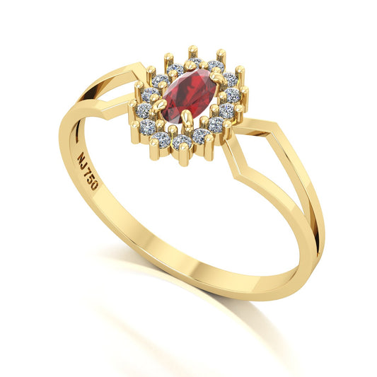 Anel Lovely IV Granada e Diamantes Ouro 18k
