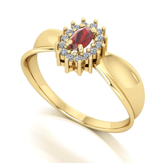 Anel Sovereign Granada e Diamantes Ouro 18k