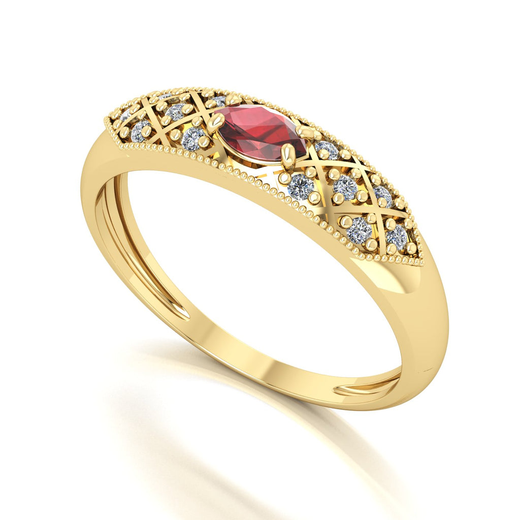 Anel Classic Granada e Diamantes Naturais Ouro 18k