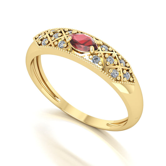 Anel Classic Granada e Diamantes Naturais Ouro 18k