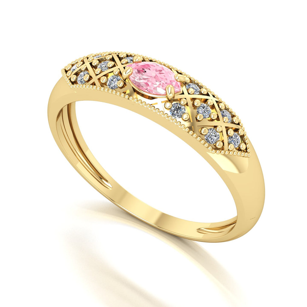 Anel Classic Turmalina Rosa e Diamantes Naturais Ouro 18k