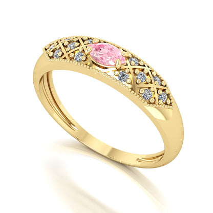 Anel Classic Turmalina Rosa e Diamantes Naturais Ouro 18k