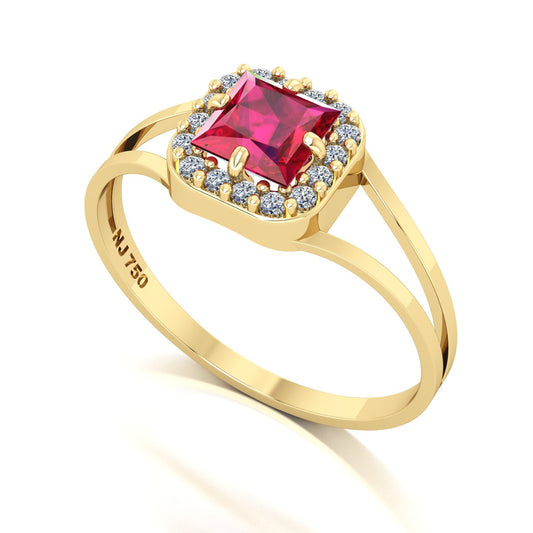 Anel Big Square Rubi e Diamantes Naturais Ouro 18k