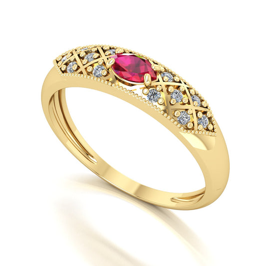 Anel Classic Rubi e Diamantes Naturais Ouro 18k
