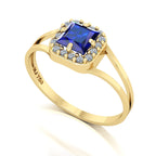 Anel Big Square Ouro 18k Safira e Diamantes Naturais