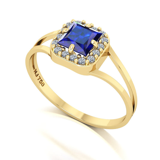 Anel Big Square Ouro 18k Safira e Diamantes Naturais