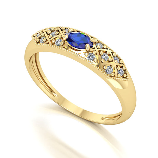 Anel Classic Safira e Diamantes Naturais Ouro 18k
