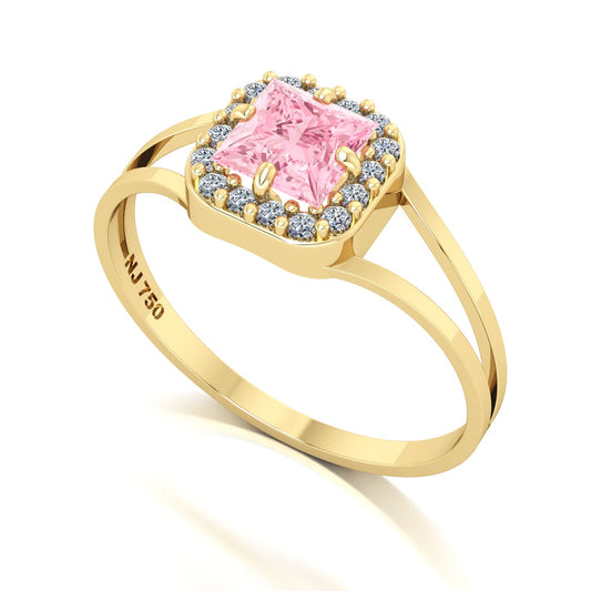 Anel Big Square Turmalina Rosa e Diamantes Naturais Ouro 18k
