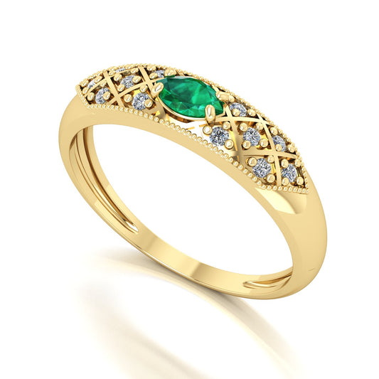 Anel Classic Esmeralda e Diamantes Naturais Ouro 18k